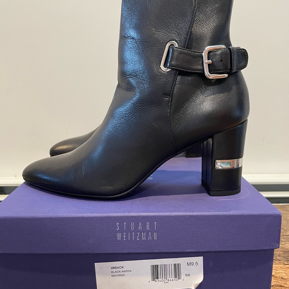 Stuart Weitzman IMBACK Black Ankle Boots Size 9.5